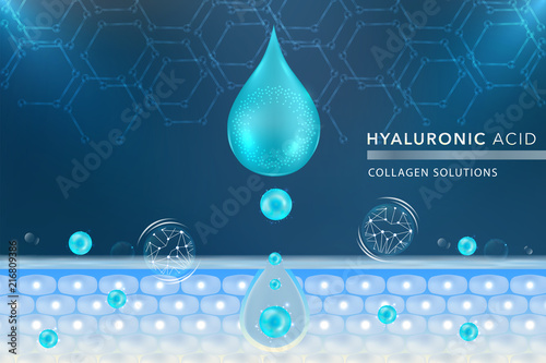 Blue Collagen Serum drop, cosmetic advertising background ready to use, luxury skin care ad, vector illustration.