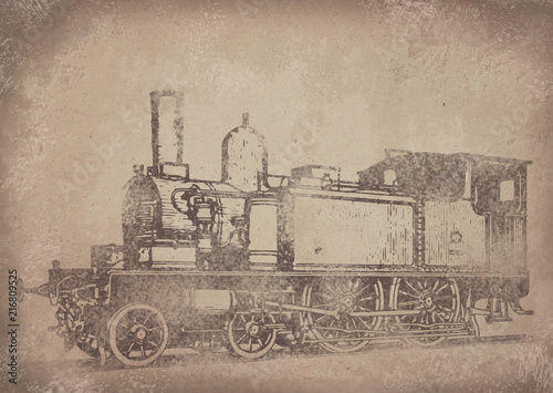 Old vintage grunge paper steam locomotive railway background - Historisches Papier mit Lokomotive Motiv