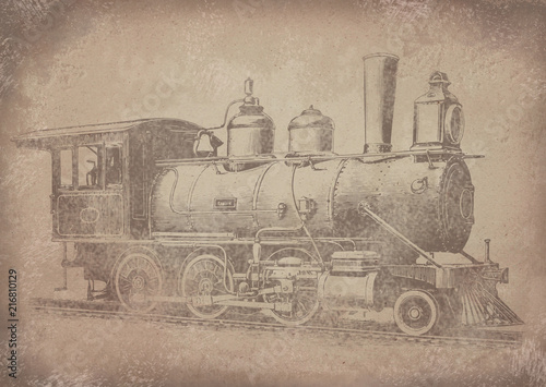 Old vintage grunge paper steam locomotive railway background - Historisches Papier mit Lokomotive Motiv