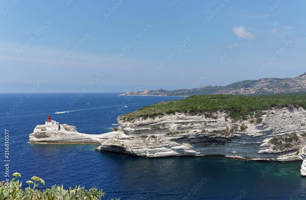 ligthouse and fjord of Bonifacio in Corsica island