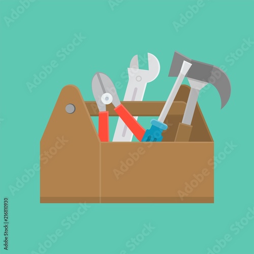 tool box and equipment icon, maintenance and repair service concept, flat design