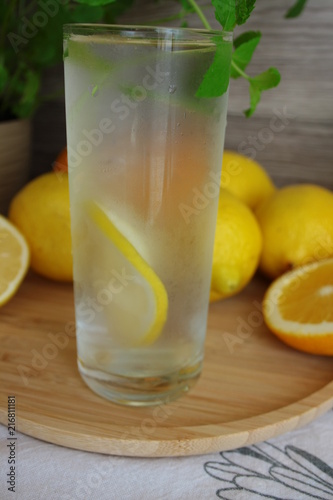 Cold water with lemon and mint