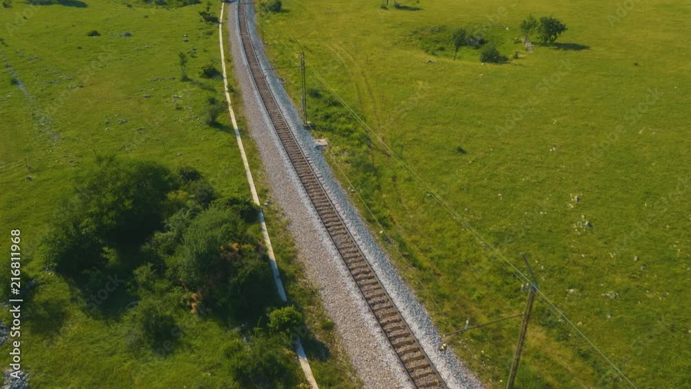 Aerial shot of an empty railroad on the countryside Aerial shot of an empty railroad on the countryside