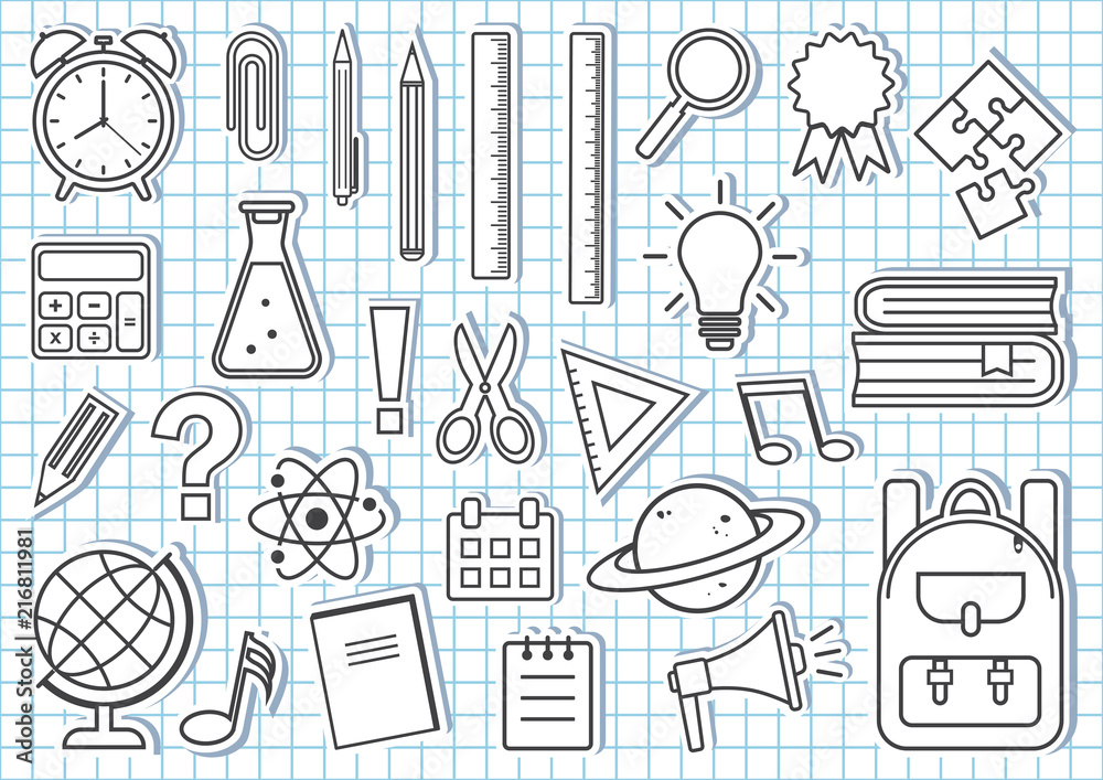 black and white school supplies clip art