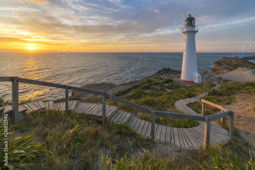 Castlepoint lighthouse at dawn. Castlepoint, Wairarapa region, North Island, New Zealand. photo