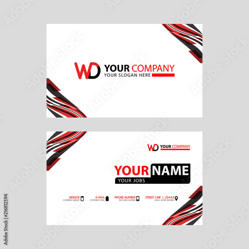 the WD logo letter with box decoration on the edge, and a bonus business card with a modern and horizontal layout.