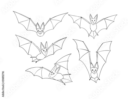 Bats set. Nocturnal animal. A symbol of Halloween. The bat in flight