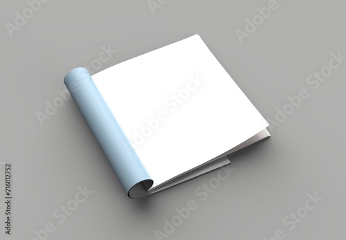 Square magazine, brochure or catalog mock up isolated right page on gray background. 3d illustration photo