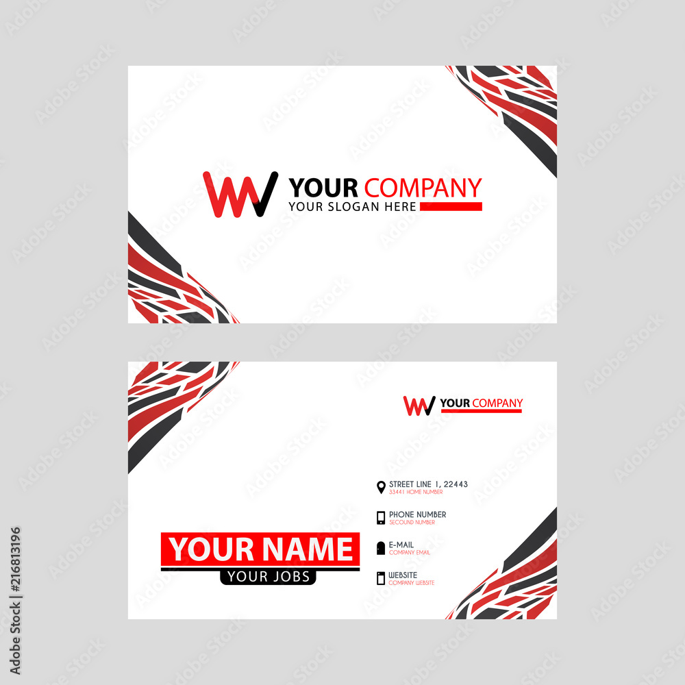 the WV logo letter with box decoration on the edge, and a bonus business card with a modern and horizontal layout.
