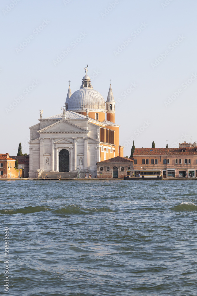 Redentore church dedicated to Christ the Redeemer , Venice, Italy on the Giudecca Canal at sunset, Designed by Palladio