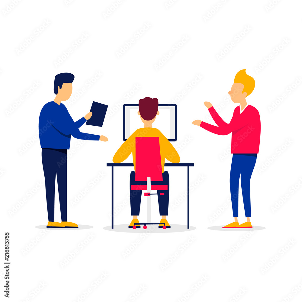 Teamwork, analysis, brainstorming, improving work. Flat style vector illustration. Teamwork, analysis, brainstorming, improving work. Flat style vector illustration.