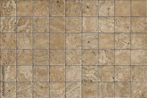 Travertine tile ceramic, mosaic square design seamless texture, mapping for 3d graphics photo