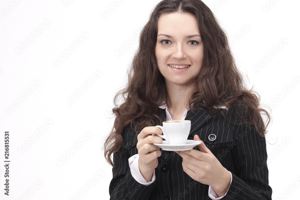 closeup.successful business woman with a Cup of coffee closeup.successful business woman with a Cup of coffee