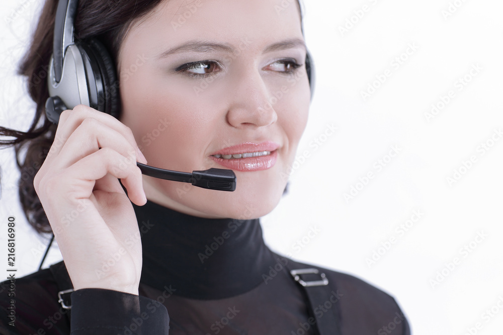 closeup.portrait of an employee call center closeup.portrait of an employee call center