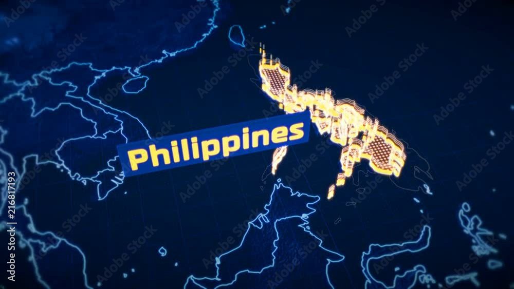 Philippines country border 3D visualization, modern map outline, travel
