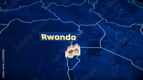 Rwanda country border 3D visualization, modern map outline, travel photo