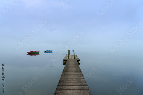 View of wooden pier on Kochelsee lake