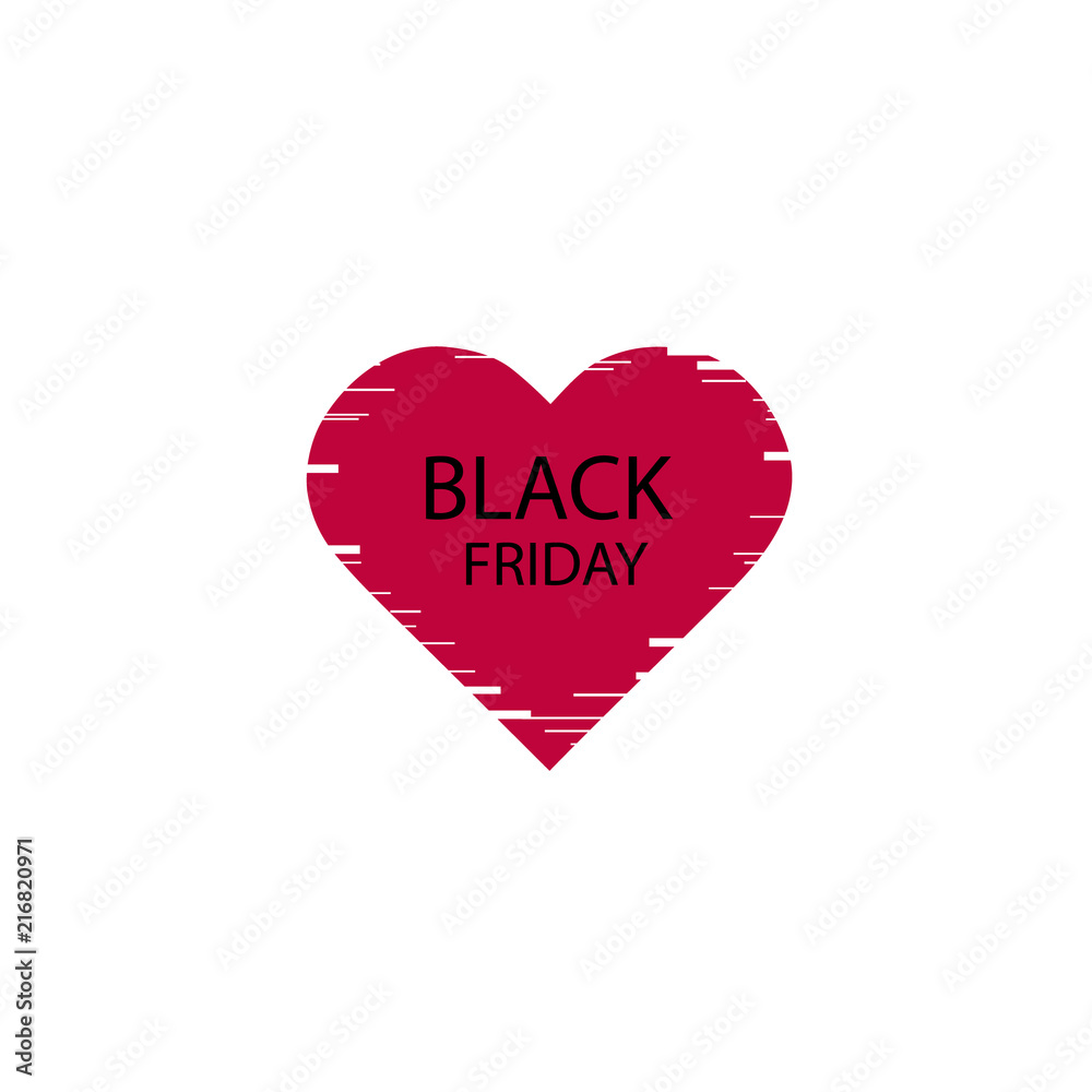 Illustration of an isolated line art heart icon with the text BLACK FRIDAY and glitch