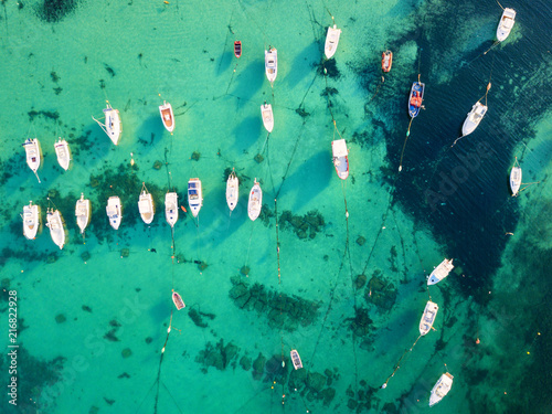 Aerial view of boats moored in Ionian Sea photo