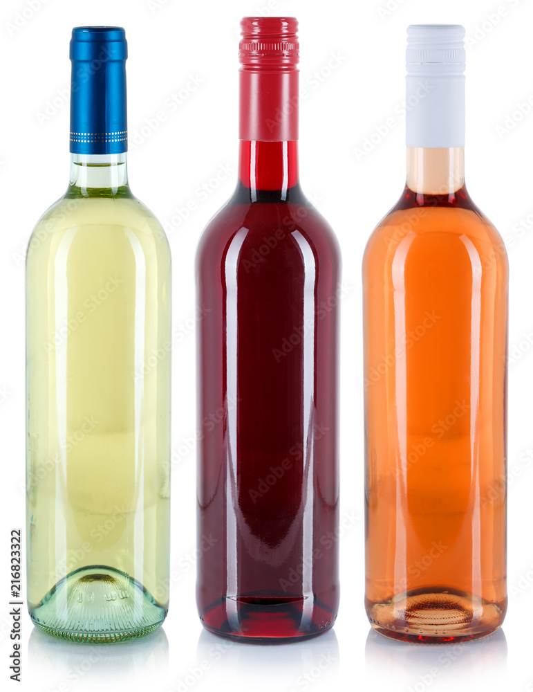 Wine bottle white red rose alcohol drink isolated Wine bottle white red rose alcohol drink isolated