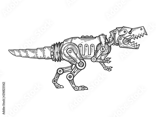 Mechanical dinosaur animal engraving vector