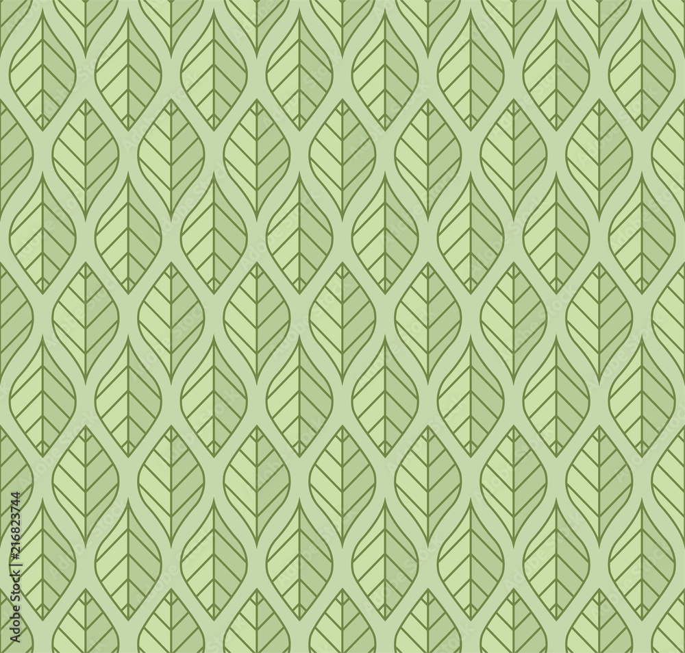 Fototapeta Geometric green leaves vector seamless pattern. Abstract vector texture. Leaf background.