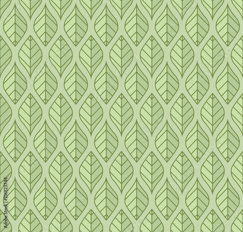 Geometric green leaves vector seamless pattern. Abstract vector texture. Leaf background.