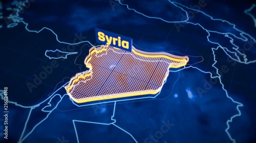 Syria country border 3D visualization, modern map outline, travel photo