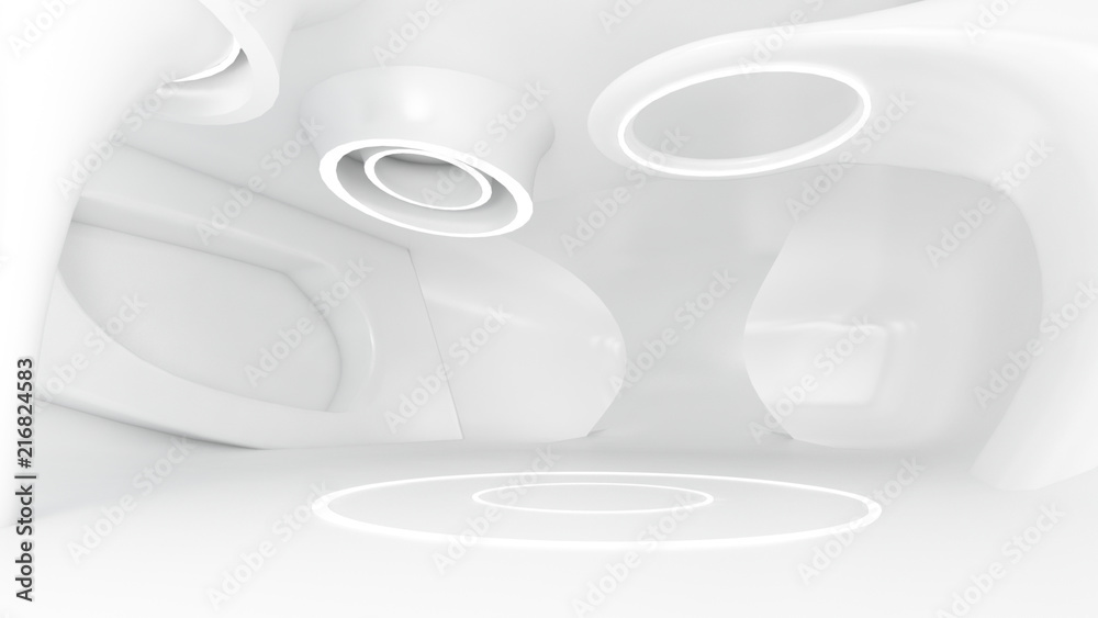 Futuristic interior white illustration and cyber punk sci-fi style 3d rendering:curve Futuristic interior white illustration and cyber punk sci-fi style 3d rendering:curve