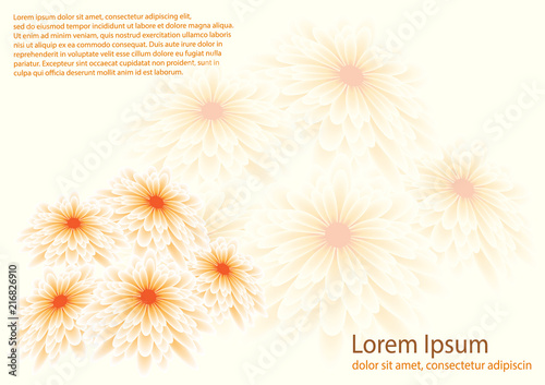 Floral design, white flowers, vector illustration. White background with flowers chrysanthemum bouquet. Perspective composition Eps10. Business, template