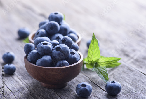 Blueberries in wooden bowl