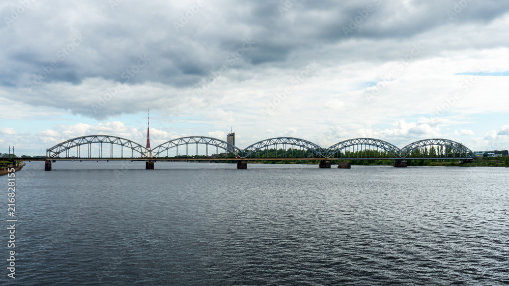 A view of the Railway Bridge over Daugava River in Riga, Latvia, July 25, 2018
