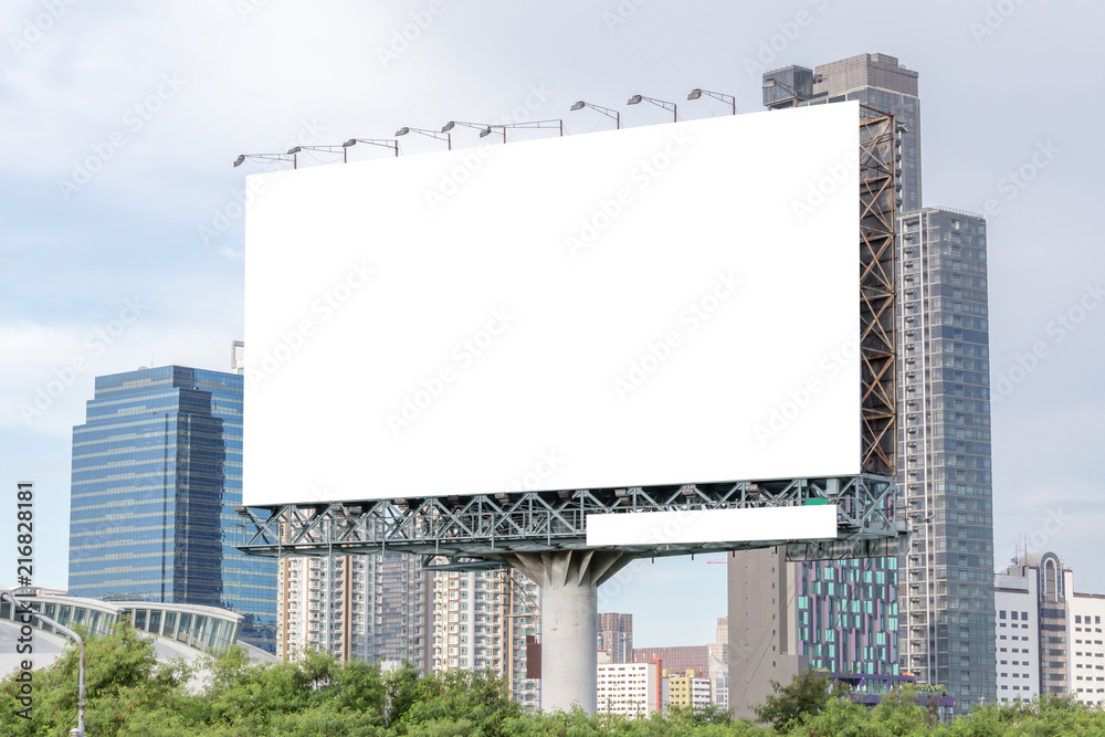 Blank billboard ready for new advertisement with city view background Blank billboard ready for new advertisement with city view background