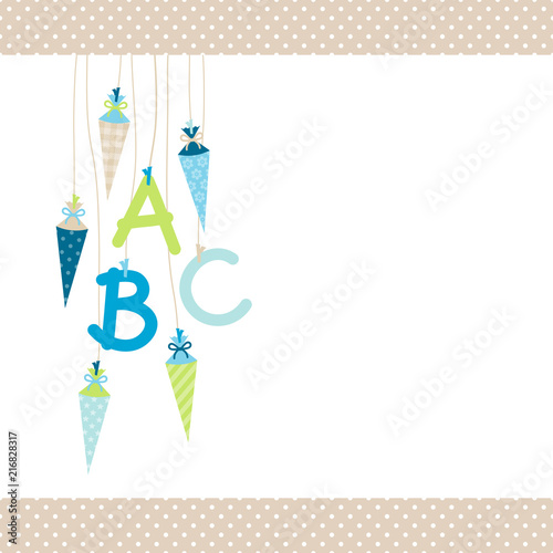 ABC & Schultüten Blau/Grün/Beige Punkte