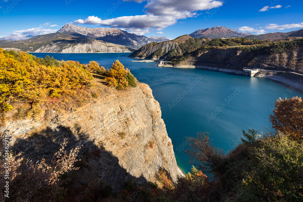 Serre Poncon Lake in Autumn. Hautes-Alpes, European Alps, France