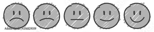 5 Handdrawn Grey Faces Feedback/Mood