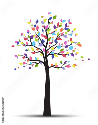 Vector illustration of a natural background with tree and colorful leaves. Autumn