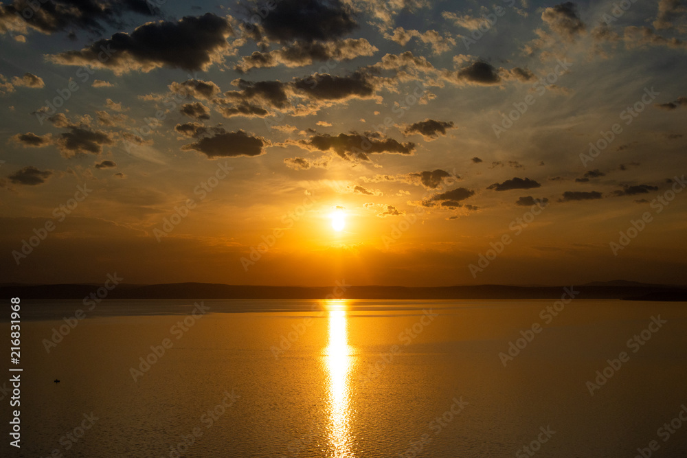 Obraz premium Sunset over the lake Balaton in Hungary