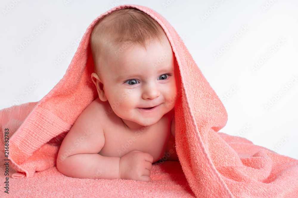 smiling baby in a towel smiling baby in a towel