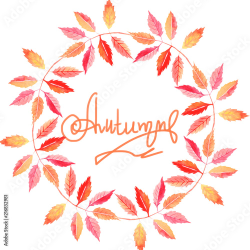 wreath of red autumn leaves on a white background