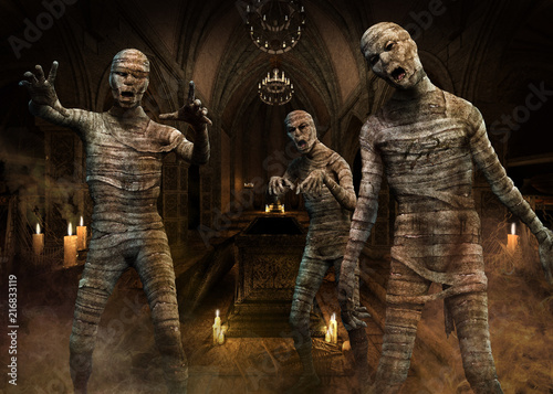 Mummies scene 3D illustration