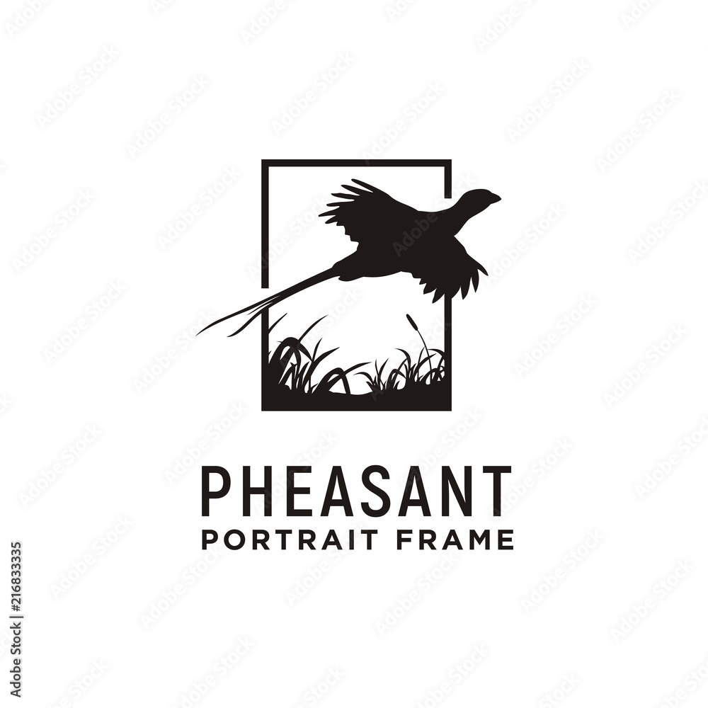 Fototapeta premium Beauty Flying Pheasant Bird over the grass Portrait Picture Frame Silhouette Logo design