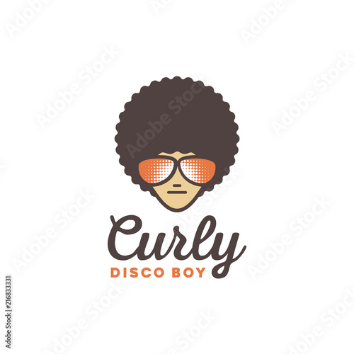 Funky Retro Disco Boy Face with Glasses and Curly African Afro Hairstyle