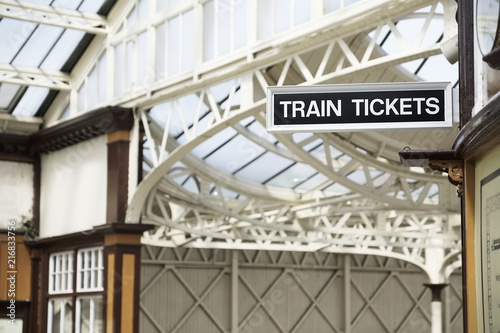 Train tickets sign at victorian railway station in Wemyss Bay Scotland photo