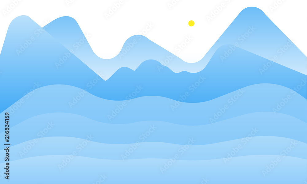 Abstract blue mountain landscape vector drawing childish style