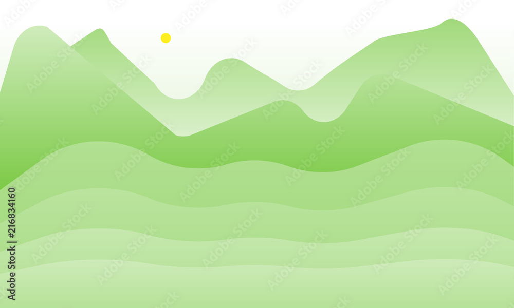 Abstract green mountain landscape vector drawing childish style