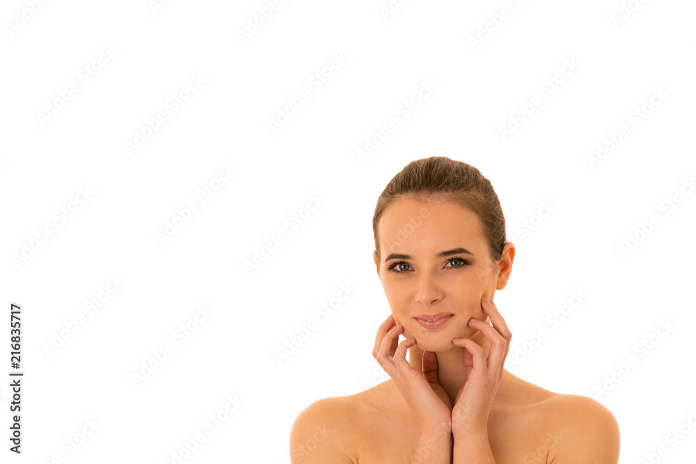 Beauty portrait of beautiful caucasian brunette woman isolated over white background Beauty portrait of beautiful caucasian brunette woman isolated over white background