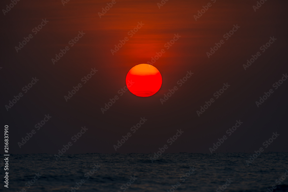 Beautiful  Red Sunrise above the sea background