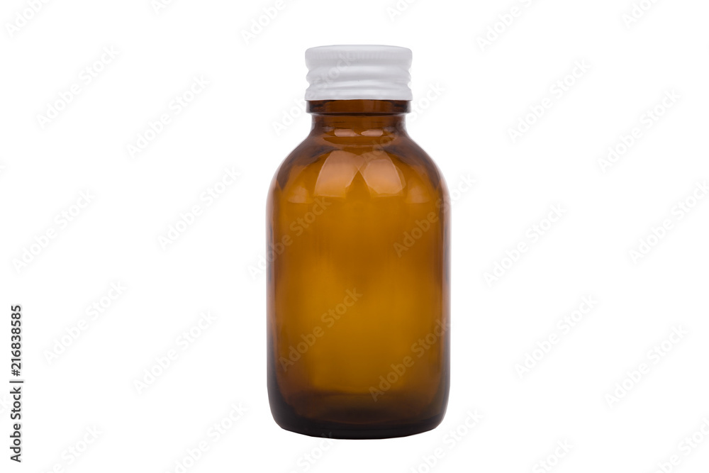 Amber Glass Bottle with White Ribbed Cap Amber Glass Bottle with White Ribbed Cap