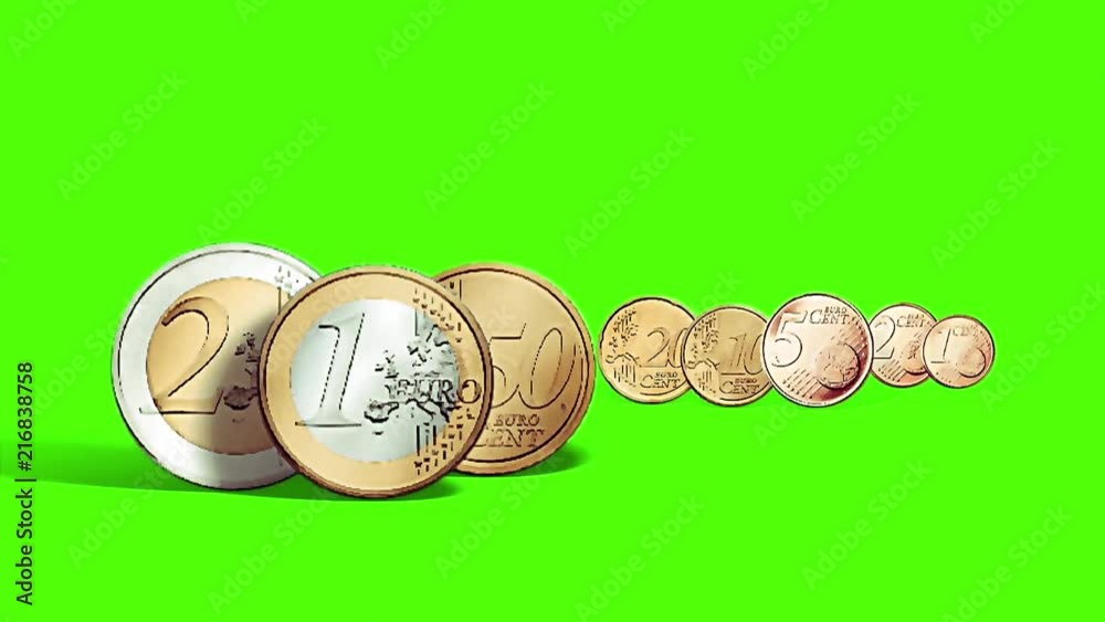 5 cents Euro Coins Bounce Green Screen 3D Rendering Animation Stock ...